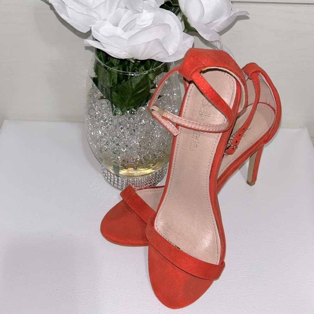 Strappy Suede Heels in Coral